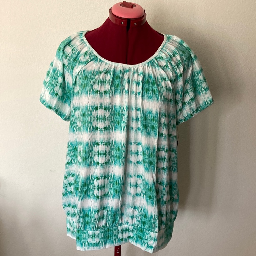 CHAPS Size XL green & white blouse 60% cotton 40% Modal Made in India